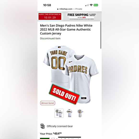 Men's San Diego Padres Nike White 2022 MLB All-Star Game Authentic Blank Jersey - Picture 2 of 2